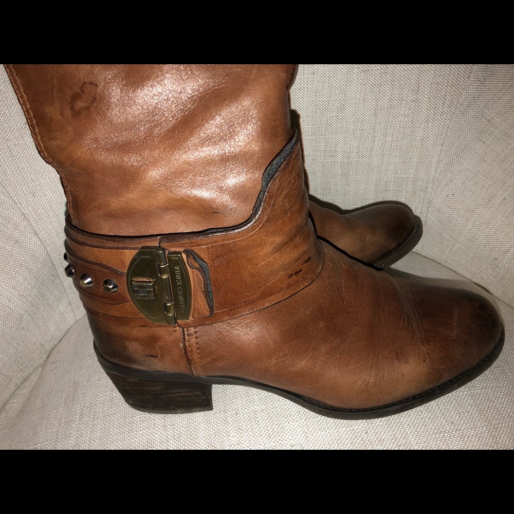 Vince camuto two tone calf riding brown boots